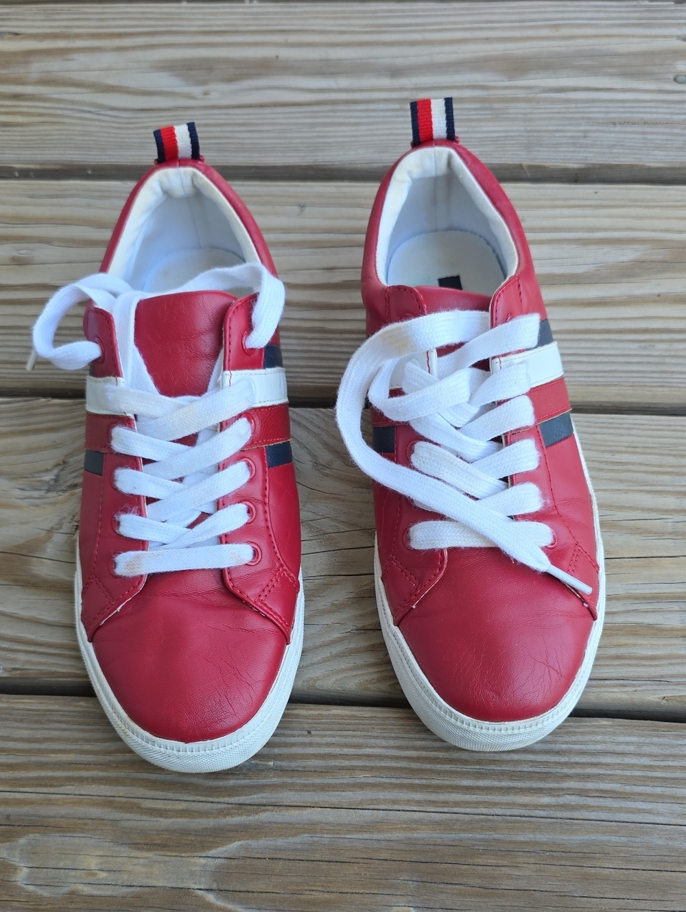 Tommy Bahama Red Sneakers with White Laces and Navy Accents